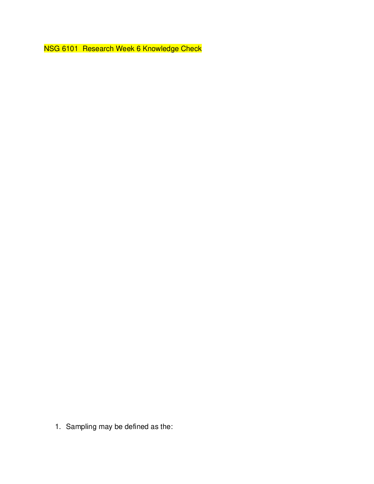 Preview image for NSG 6101 Week 6 Knowledge Check (Q&A)